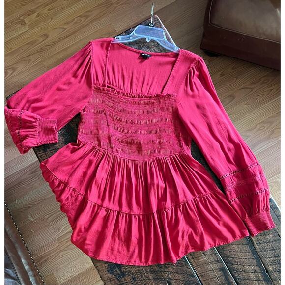 Not For Sale-Red Torrid Long sleeve Babydoll Lace Inset Smocked Square Neckline - Picture 12 of 15